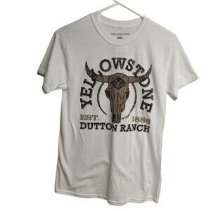 Yellowstone Dutton Ranch Short Sleeve Crewneck Shirt Small Beige Tee TV Show  S